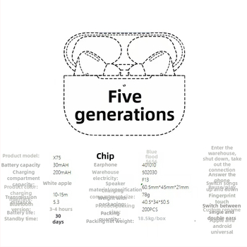 Belaidės Bluetooth ausinės, sportinio stiliaus (Bluetooth 5.3, 10 m nuotolis, In-ear stereo, dviejų pusių, iki 4 valandų baterijos)