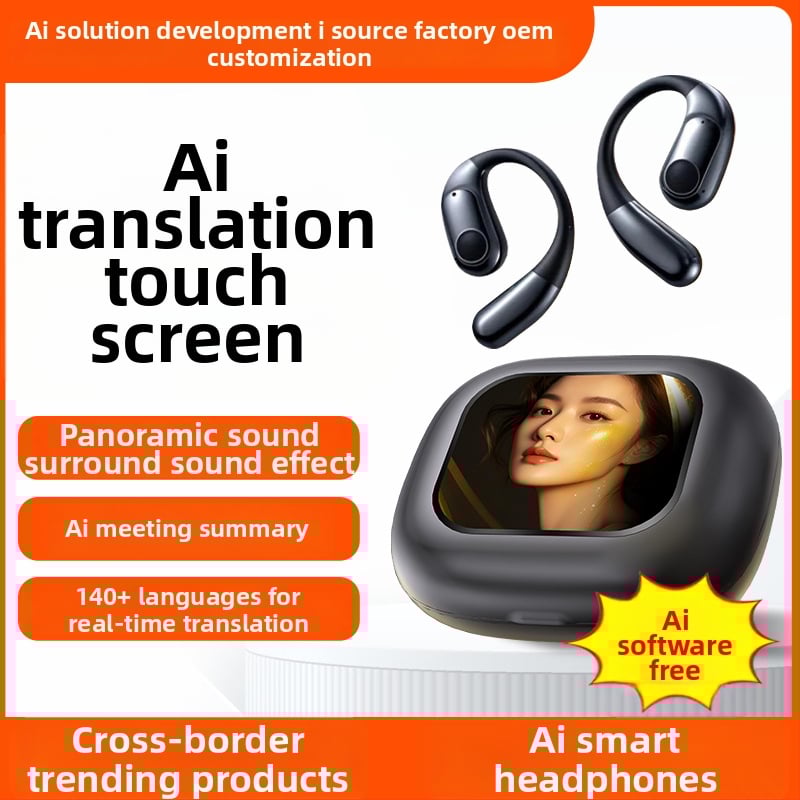 AI nutikas samaaegse tõlke Bluetooth peakomplekt, kõrvakaariku kilp, salvestus ja transkriptsioon, Android/iOS, Bluetooth 5.4, 400mAh, 45g, puutetundlik ja nupuvõti, 2025 mudel