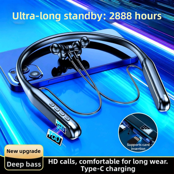 Beveidės kaklo juostos ausinės sportui – stereo garsas, ilgai veikiantis akumuliatorius (>8 val.), Bluetooth 5.4, 10 m diapazonas, atsparios vandeniui, in-ear