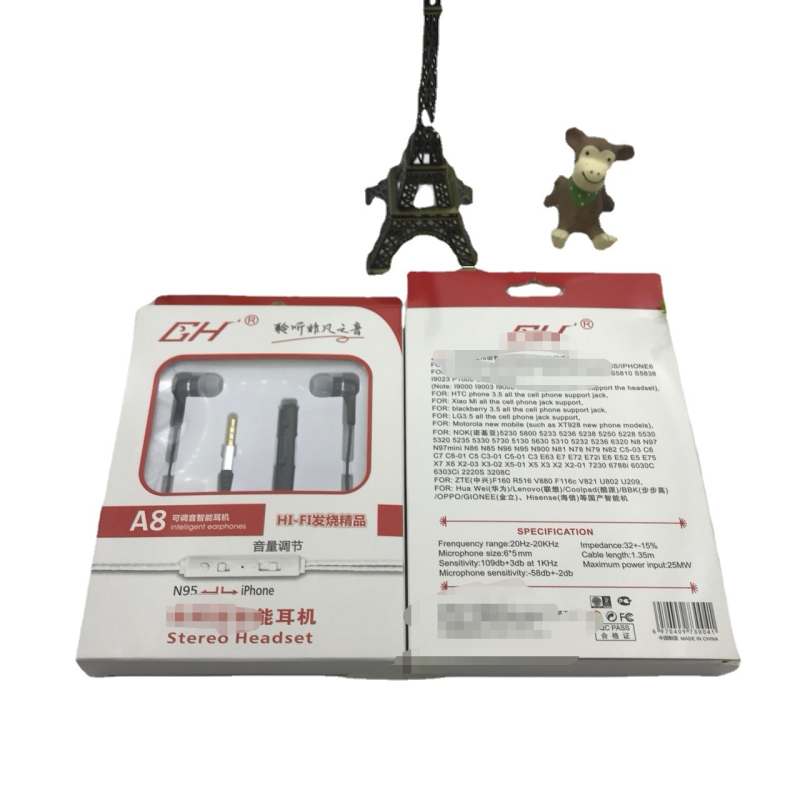 A8 căști in-ear cu bas profund, cablu de 120 cm, sensibilitate 116 dB