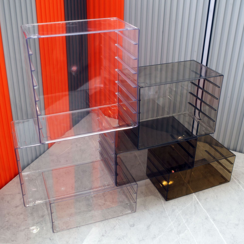 Прозрачна витрина за бижута с 3–5 слоя, PET корпус, кутия за съхранение с голям капацитет