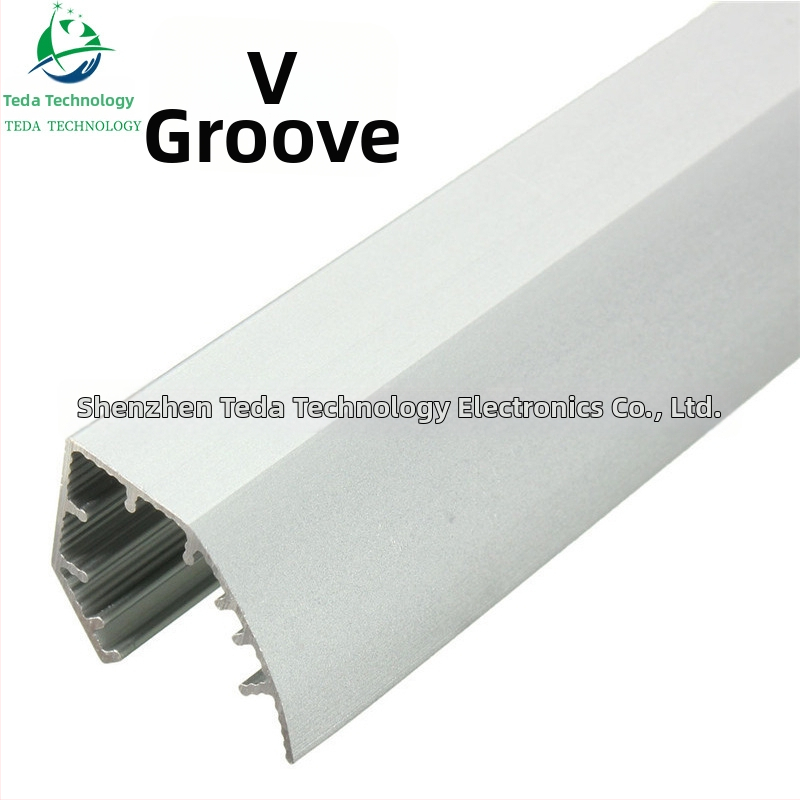 LED šviesos juostos korpusas su V formos aliuminio grioveliu; aliuminio korpusas; suderinta su SMD patch; apdirbimo technologija: Taip