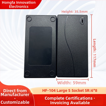 Pevný kryt stolného nabíjača HF-104 big S — ABS+PC; pôvod Simapu, Chaonan, Shantou; značka Hongfa Innovation Electronics Co., Ltd.
