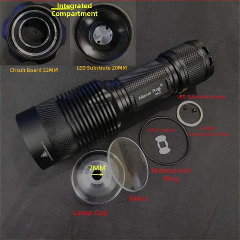 XHP35/50/70 žibintuvėlio korpusas DIY – Modelis C8.2, Aliuminio lydinys, Korpuso tipas: apvalkavimas, Paviršiaus oksidavimas, Montavimui, Suderinamas su 18650/26650