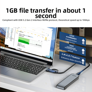 Εξωτερική θήκη NVMe M.2 SSD, USB 3.2 Gen 2 10Gbps, αλουμινένιο κράμα, συμβατή με φορητούς και επιτραπέζιους υπολογιστές, μοντέλο M210CP