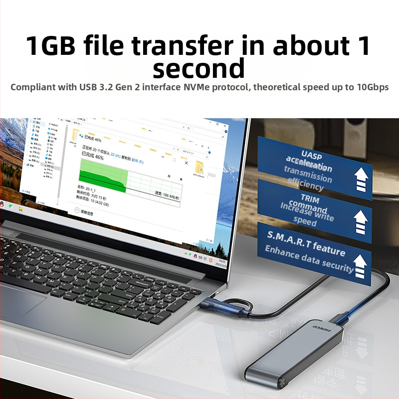 Εξωτερική θήκη NVMe M.2 SSD, USB 3.2 Gen 2 10Gbps, αλουμινένιο κράμα, συμβατή με φορητούς και επιτραπέζιους υπολογιστές, μοντέλο M210CP