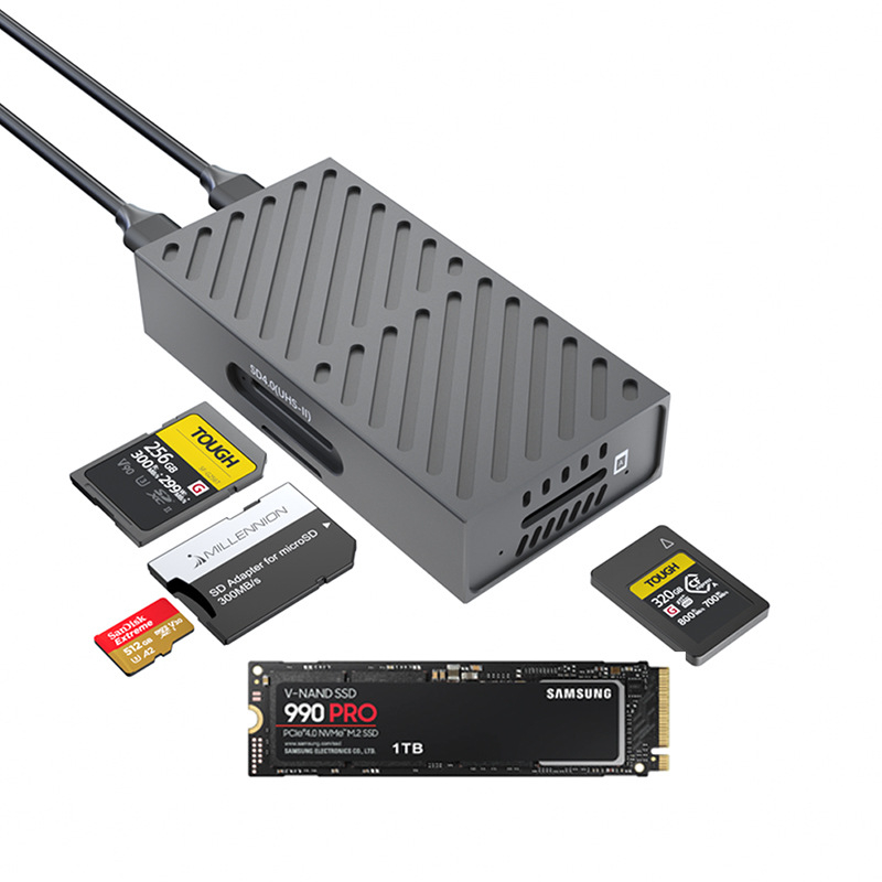 Maihelun 8130A 3-u-1 vanjska kućišta za tvrdi disk s CF/SD čitačem, USB 3.2 10Gbps, aluminijsko kućište, zračno hlađenje, podrška 4TB