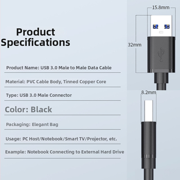 Yfd USB 3.0 A–A dátový kábel, samec–samica, dĺžky 0,6 m / 1,7 m / 3,5 m, meď potiahnutá cínom, vstrekované konektory