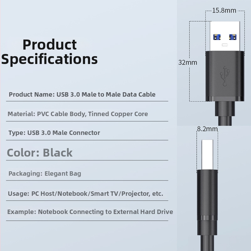 Yfd USB 3.0 A–A dátový kábel, samec–samica, dĺžky 0,6 m / 1,7 m / 3,5 m, meď potiahnutá cínom, vstrekované konektory