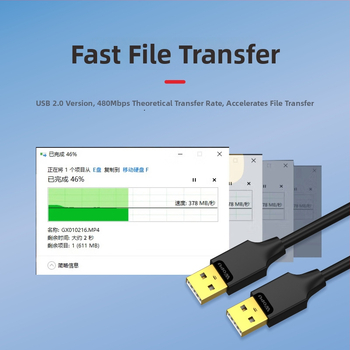 Voopu USB 2.0 M–M dátový kábel pre počítače, externé HDD a chladič notebooku – dĺžka 1,5 m, USB A–A, kovová opletená výstuha a hliníkové fólie, pozlátené konektory