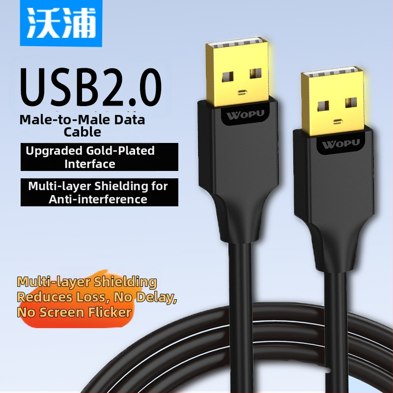 Voopu USB 2.0 M–M dátový kábel pre počítače, externé HDD a chladič notebooku – dĺžka 1,5 m, USB A–A, kovová opletená výstuha a hliníkové fólie, pozlátené konektory