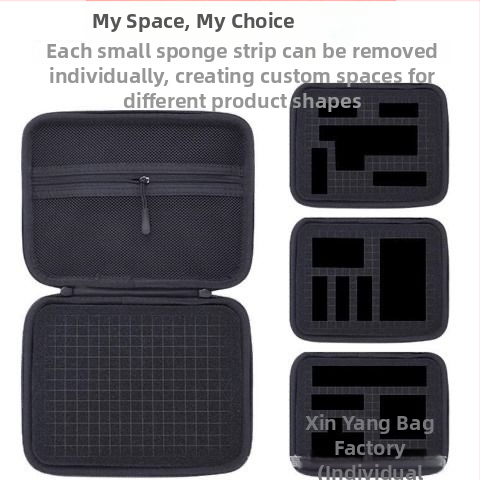 DIY digitaalse salvestuskarbi kohandatava sisemise organiseerimisega – sobib välisele kõvakettale, toiteallikale, hiirele ja kaamerale; mudel 8686, kood 4589, materjal: komposiitmaterjalid