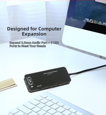 USB 2.0 hub rozbočovač s audio 2.0 a 7.1 zvukovou kartou | Model SH01 | Dĺžka kábla 50 cm | Bez externého napájania