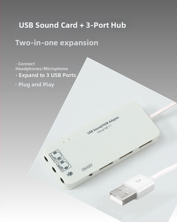 USB 2.0 hub rozbočovač s audio 2.0 a 7.1 zvukovou kartou | Model SH01 | Dĺžka kábla 50 cm | Bez externého napájania