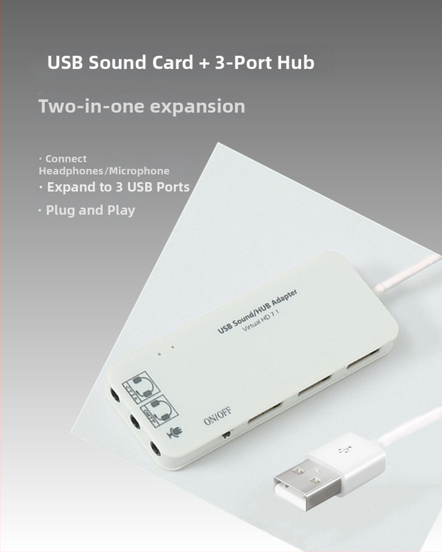 USB 2.0 hub rozbočovač s audio 2.0 a 7.1 zvukovou kartou | Model SH01 | Dĺžka kábla 50 cm | Bez externého napájania
