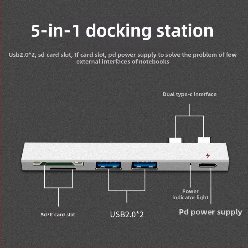 Dok MacBook Air Pro s čítačkou kariet, USB-C hub, PD nabíjanie, USB 2.0, bez externého napájania