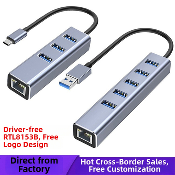 USB-C 4-v-1 hub s Gigabit Ethernet, USB 3.0 rozhranie, 5 Gbps, 20 cm kábel