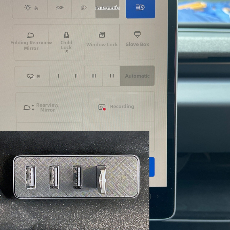 Tesla Model 3/Y USB hub pre rozšírenie priehradky na rukavice (USB 3.0, 4-portový rozbočovač, bez externého napájania)
