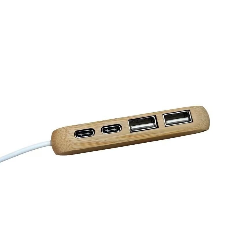 USB hub od bambusa, USB 2.0, 2-portni proširivač VW20 s vanjskim napajanjem