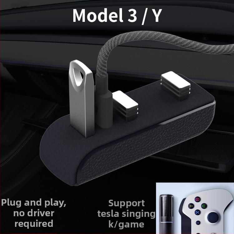 Jiayilian USB 3.0 USB hub pre skrinku na rukavice Tesla Model 3/Y, dokovacia stanica, rozšírenie 1–4 portov