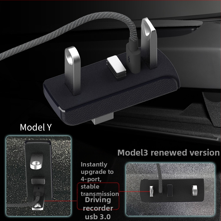 Jiayilian USB 3.0 USB hub pre skrinku na rukavice Tesla Model 3/Y, dokovacia stanica, rozšírenie 1–4 portov