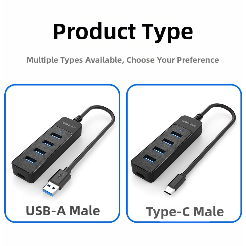 4-portový USB 3.0 hub s USB-C kompatibilitou, model BRS-405, 5 Gbps prenosová rýchlosť, externé napájanie