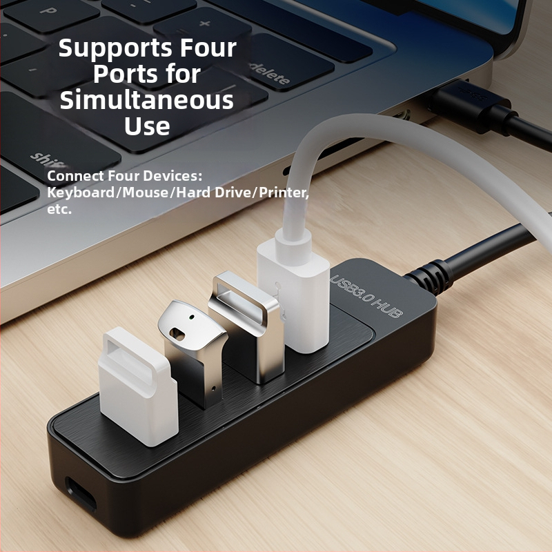 4-portový USB 3.0 hub s USB-C kompatibilitou, model BRS-405, 5 Gbps prenosová rýchlosť, externé napájanie