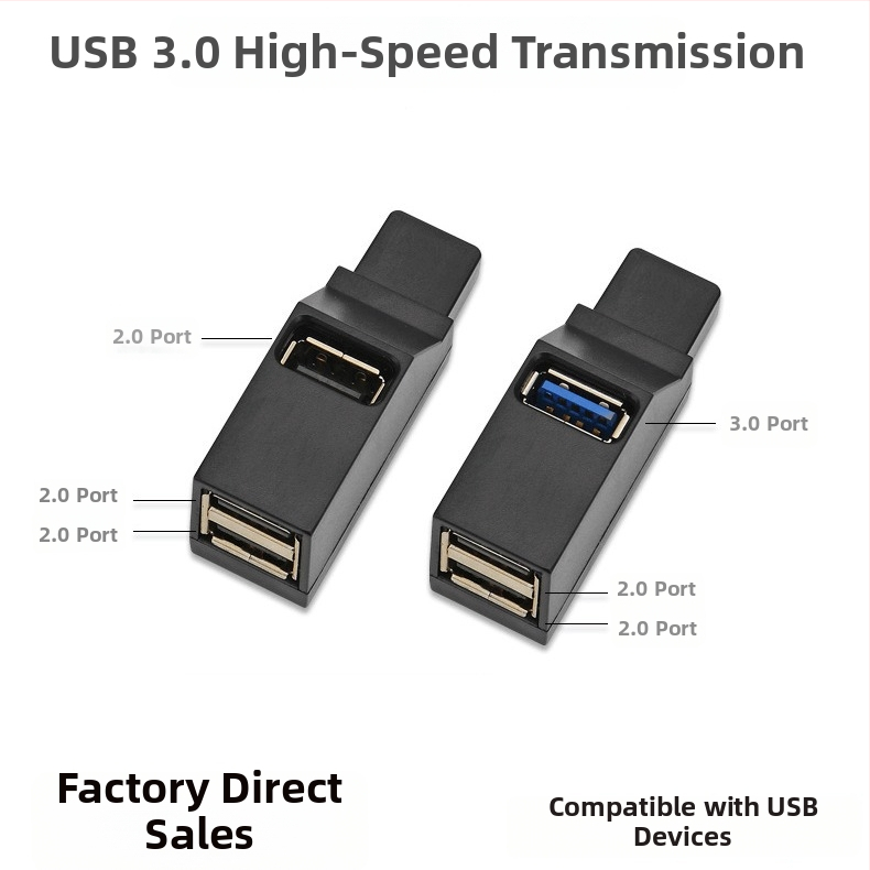 Prijenosni USB 3.0/2.0 hub s 3 priključcima, inteligentan USB razdjelnik visoke brzine
