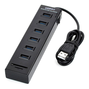 USB 2.0 6-portový hub s čítačkou TF/SD kariet, dokovacia stanica, 480 Mbps, 80 cm kábel