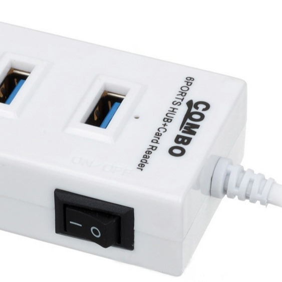 USB 2.0 6-portový hub s čítačkou TF/SD kariet, dokovacia stanica, 480 Mbps, 80 cm kábel