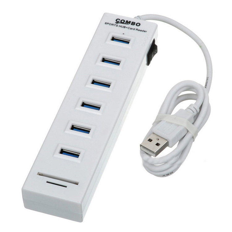 USB 2.0 6-portový hub s čítačkou TF/SD kariet, dokovacia stanica, 480 Mbps, 80 cm kábel