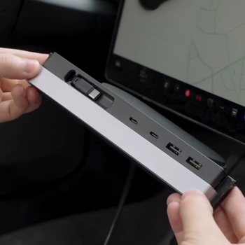 Hub pentru consola centrală auto Tesla Model 3/Y, PD 65W, Type-C, 1–4 porturi, alimentare externă, 145W max