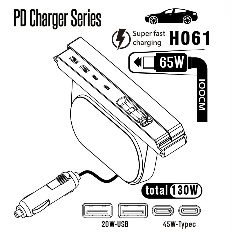 Automobilový centrálny riadiaci hub pre Tesla Model 3/Y, PD 65W, Type-C, 1–4 porty, externé napájanie, max. 145W
