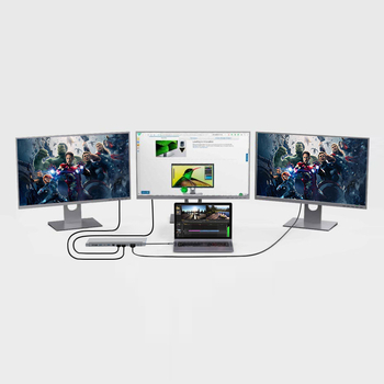 12-u-1 USB-C docking station za prijenosno računalo s HDMI, VGA i USB hubom, dvostruki HDMI izlaz (5 Gbps prijenos, USB-C sučelje, bez vanjskog napajanja)