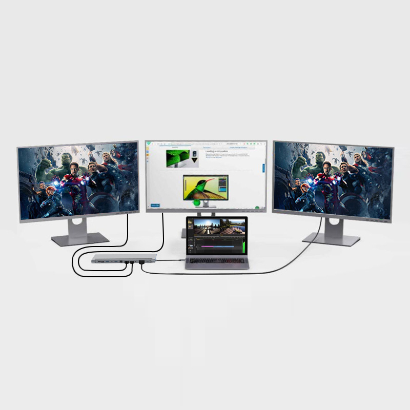12-u-1 USB-C docking station za prijenosno računalo s HDMI, VGA i USB hubom, dvostruki HDMI izlaz (5 Gbps prijenos, USB-C sučelje, bez vanjskog napajanja)