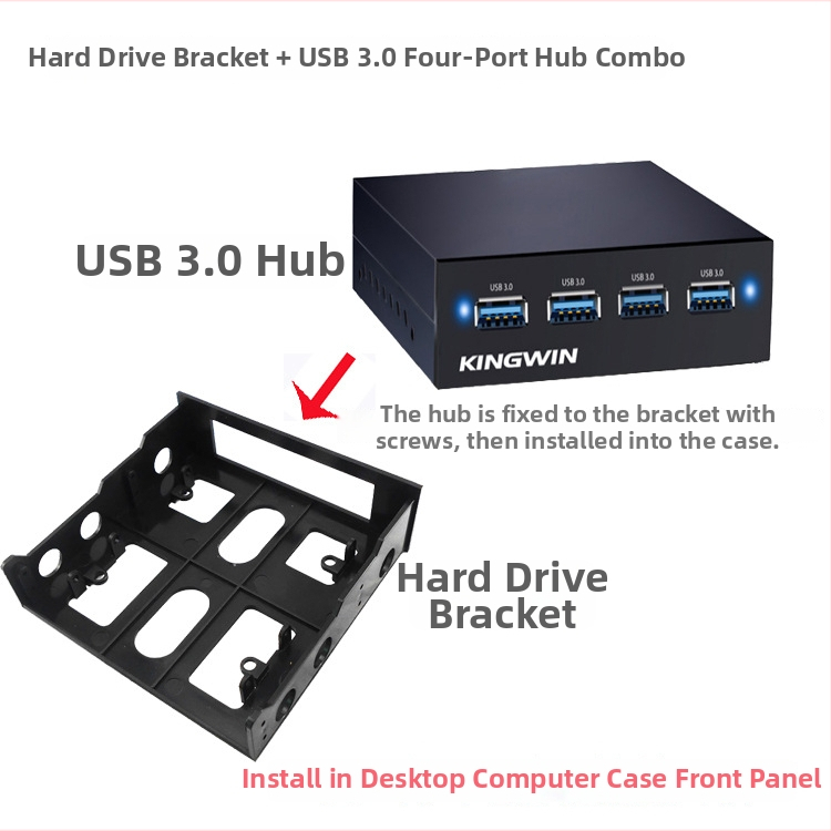 USB 3.0 četvero-portni hub s nosačem HDD-a, prednji panel stolnog računala – Model XDT-228+UH, 5Gbps