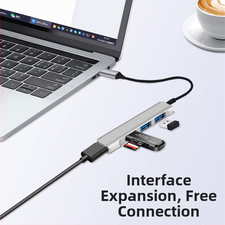 Hliníková USB-C dokovacia stanica štyri v jednom s USB 3.0 hubom a OTG, 5 Gbps