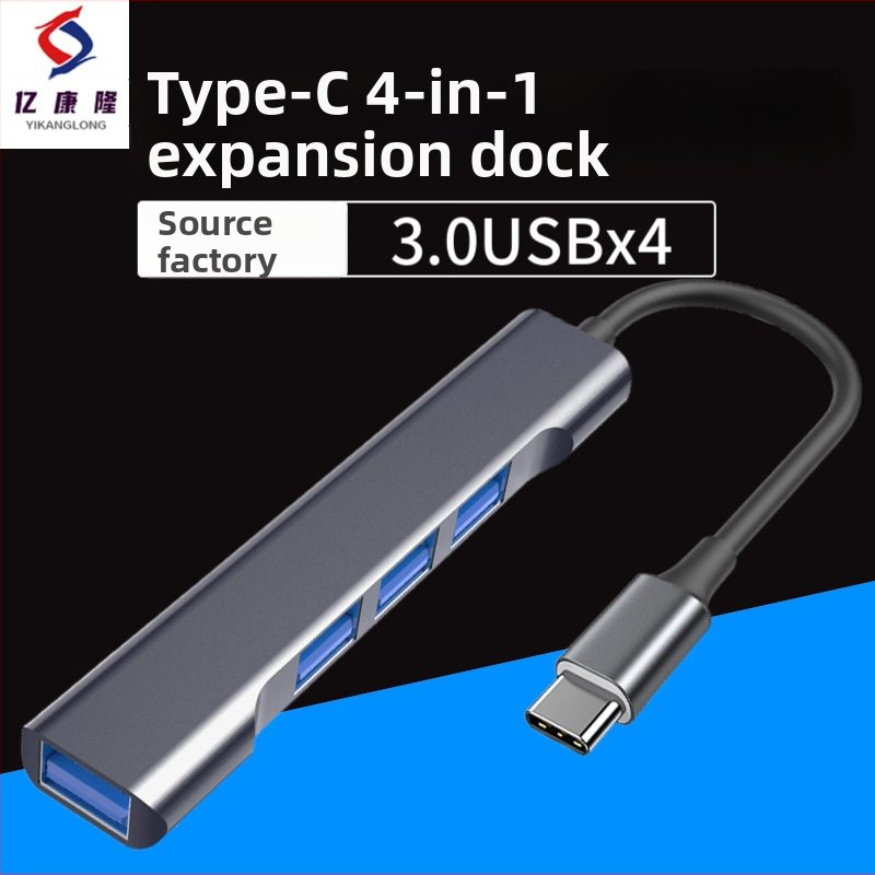 Hliníková USB-C dokovacia stanica štyri v jednom s USB 3.0 hubom a OTG, 5 Gbps
