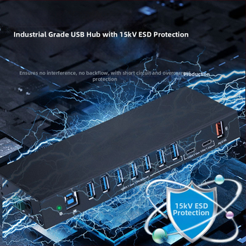USB hub, priemyselnej triedy, ochrana proti statickému náboju, USB 3.0, napájaný cez počítač, model TH-3810