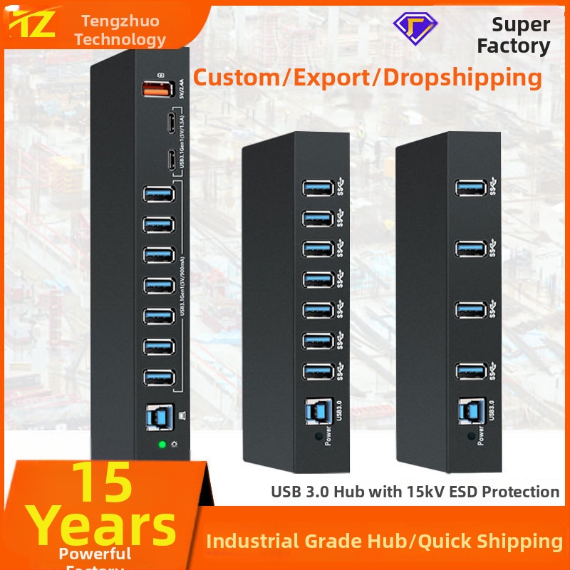 USB hub, priemyselnej triedy, ochrana proti statickému náboju, USB 3.0, napájaný cez počítač, model TH-3810