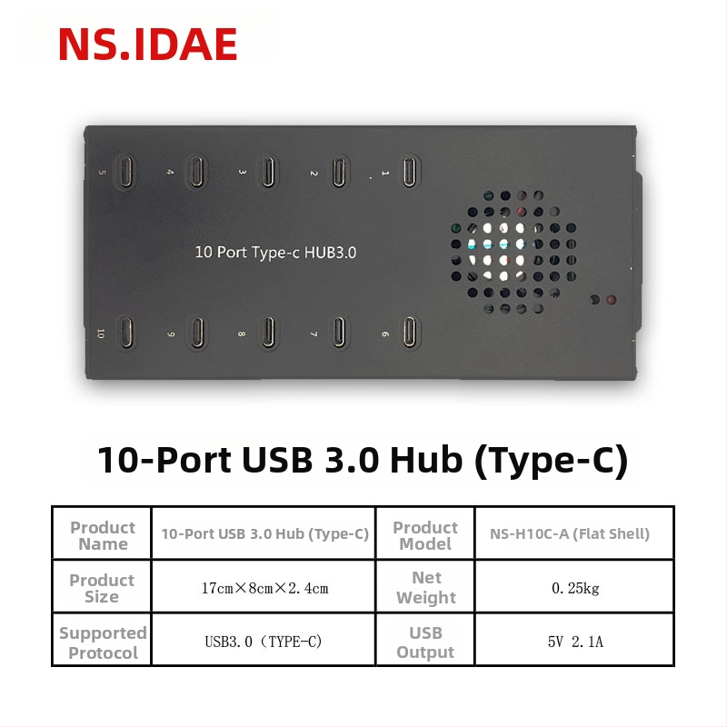 10-portový USB 3.0 hub s Type-C, napájaný, 5 Gbps, kábel 1,5 m