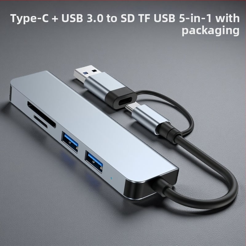 Type-C 3.0 päť v jednom docking hub s čítačkou SD a TF kariet pre notebook a telefón