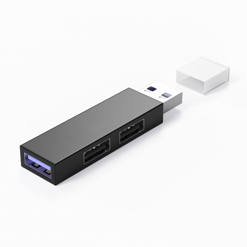 Hub USB 3.0 portabil cu trei porturi, alimentat prin USB (fără sursă externă), viteză până la 5 Gbps