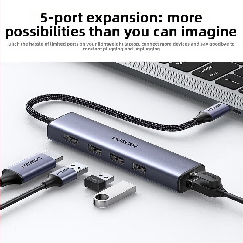 Type-C dokovacia stanica s Gigabit Ethernet, HDMI výstupom a USB hubom (1–4 porty)