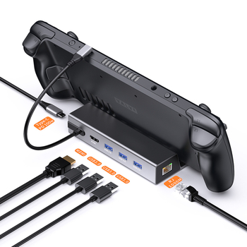 CS-031 USB-C hub so 6 portami, gigabit Ethernet, USB 3.0, Type-C rozhranie, 5 Gbps prenosová rýchlosť, kompatibilný so Steam Deck a Apple dokovacou stanicou