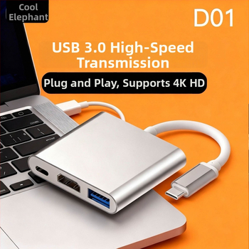 Dokovacia stanica D01: Type-C na HDMI 3-v-1 konvertor, 3-portový hub, bez externého napájania