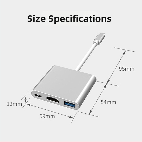 Dokovacia stanica D01: Type-C na HDMI 3-v-1 konvertor, 3-portový hub, bez externého napájania