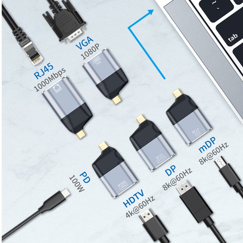 Type-C ženski adapter za HDTV/računalni monitor, 4K@60Hz DP1.4, HD konverzija