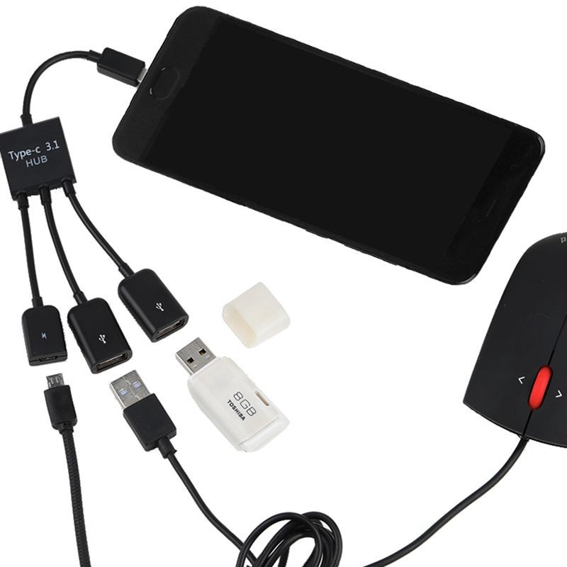 OTG USB-C hub kábel, 50 cm, 1–3 portov, bez externého napájania, Hyatt Technology