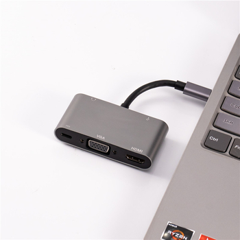 Type-C dokovacia stanica 5-in-1: VGA, HDMI, USB, PD a USB hub pre slúchadky (Type-C rozhranie; VGA; HDMI; USB; PD)